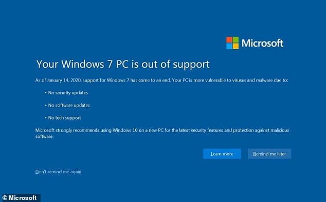 Your Windows 7 PC is Out Of Support